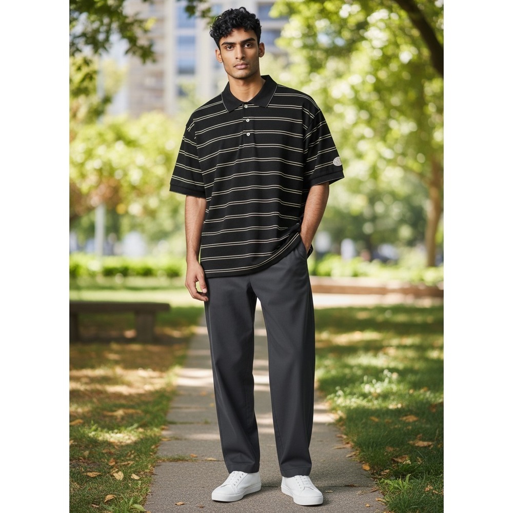 Ben Hogan Mens Black Striped Short Sleeve Golf Polo Shirt Large